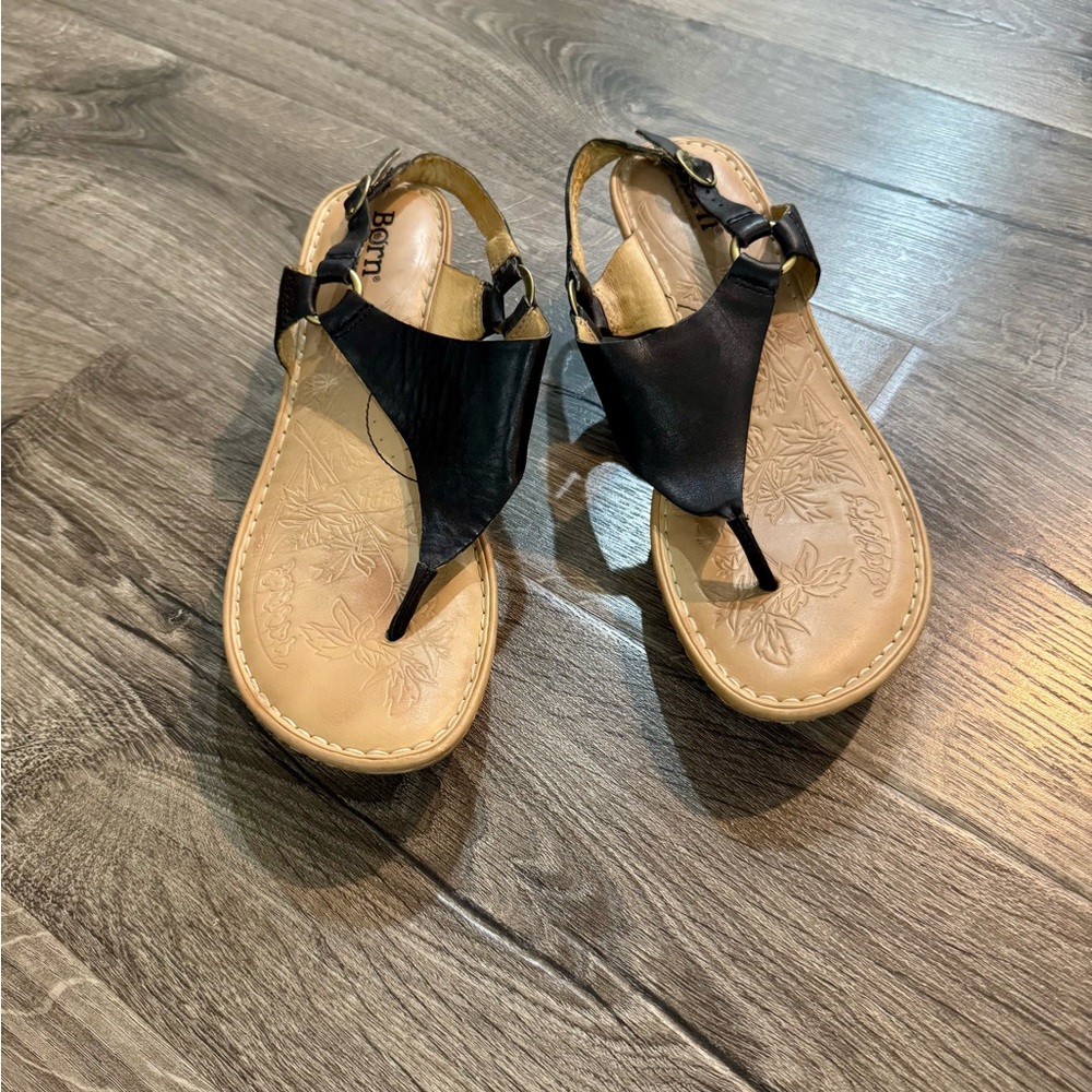 Born Black/Tan Leather Thong Wedge Women's Sandals Size 9 / 40.5 - Picture 6 of 14